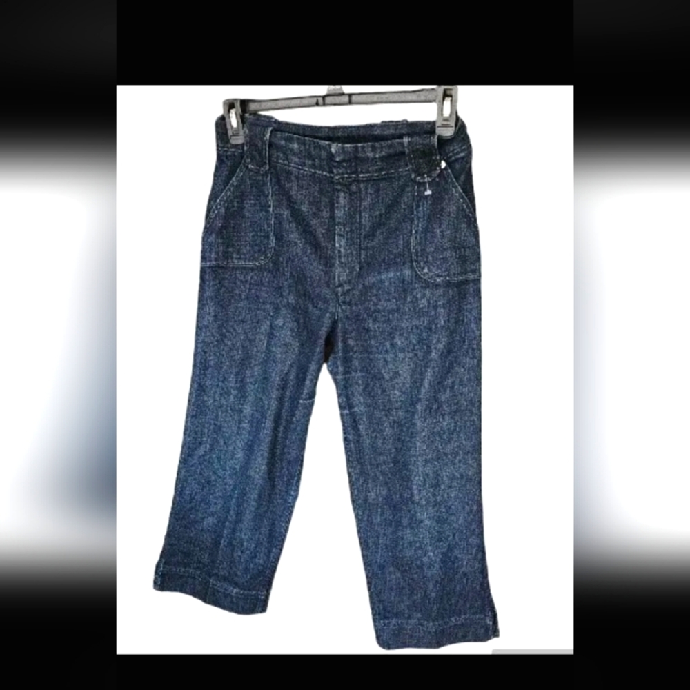 St. John Capri Jeans Dark Wash Denim High Rise Exposed Stitch Stretch 12